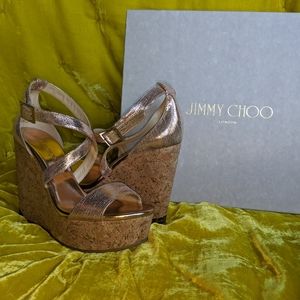 Jimmy Choo Portia Metallic Leather Wedge Sandal